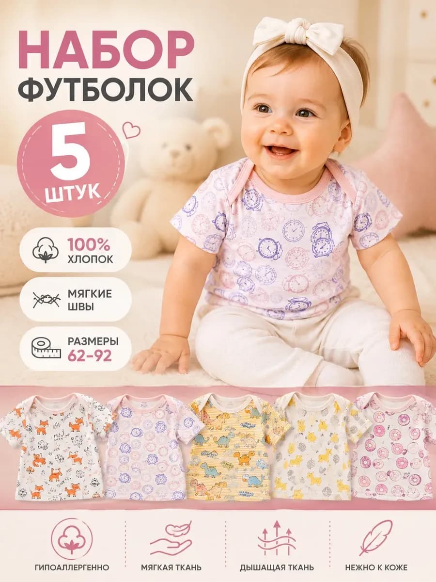 Футболки для малышей набор 5 шт