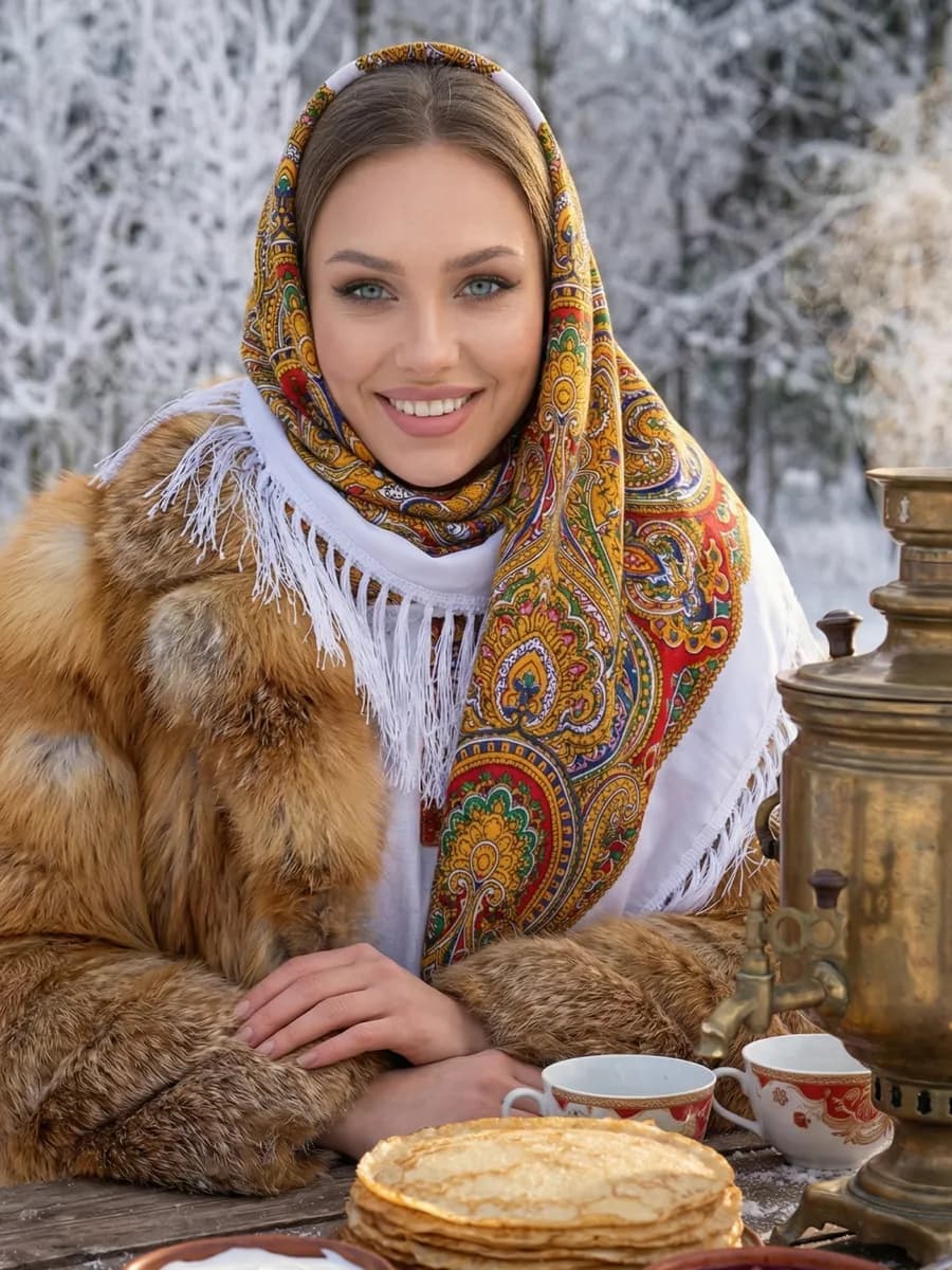 Платок в русском стиле на голову и плечи