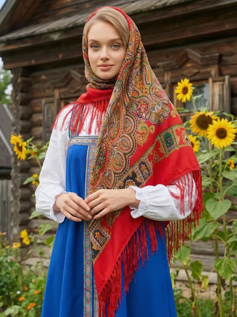Платок в русском стиле на голову и шею