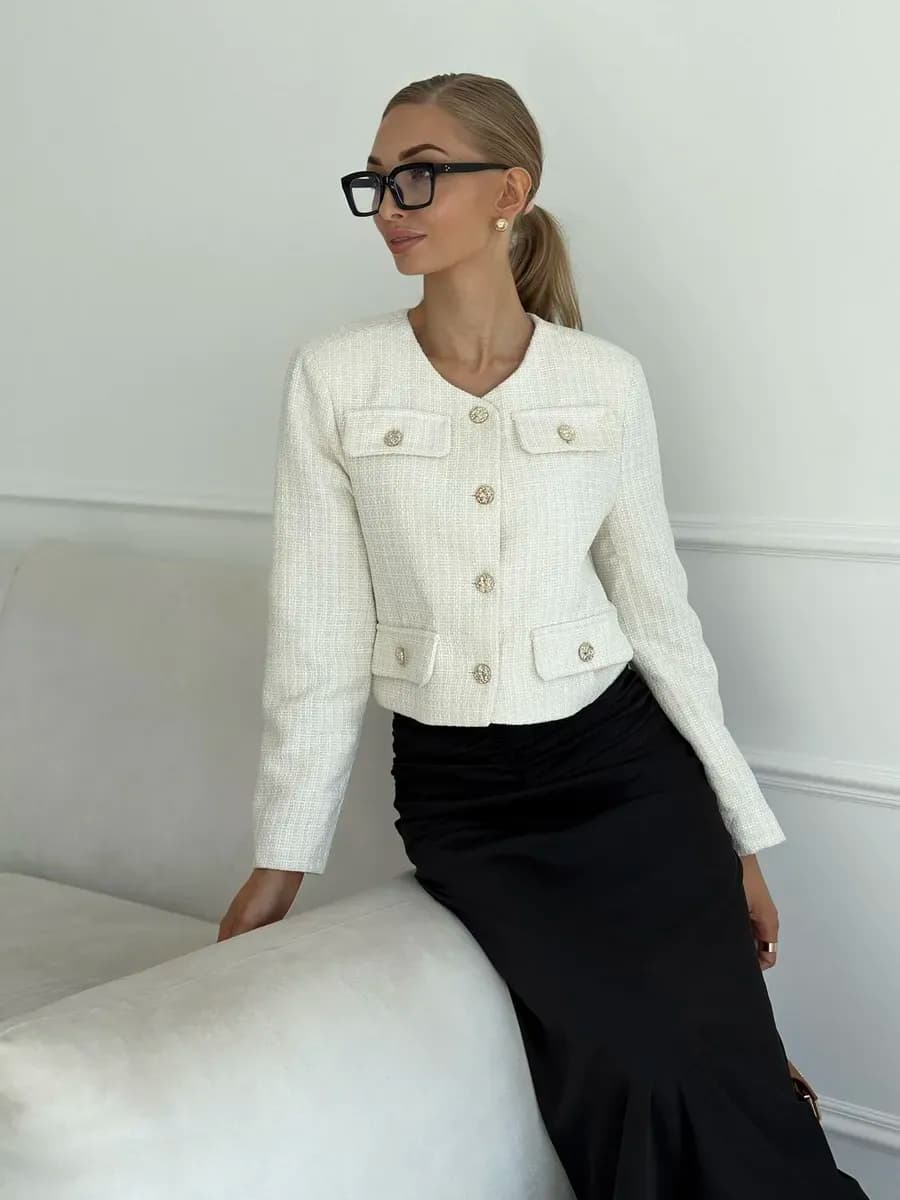 Твидовый пиджак укороченный old money