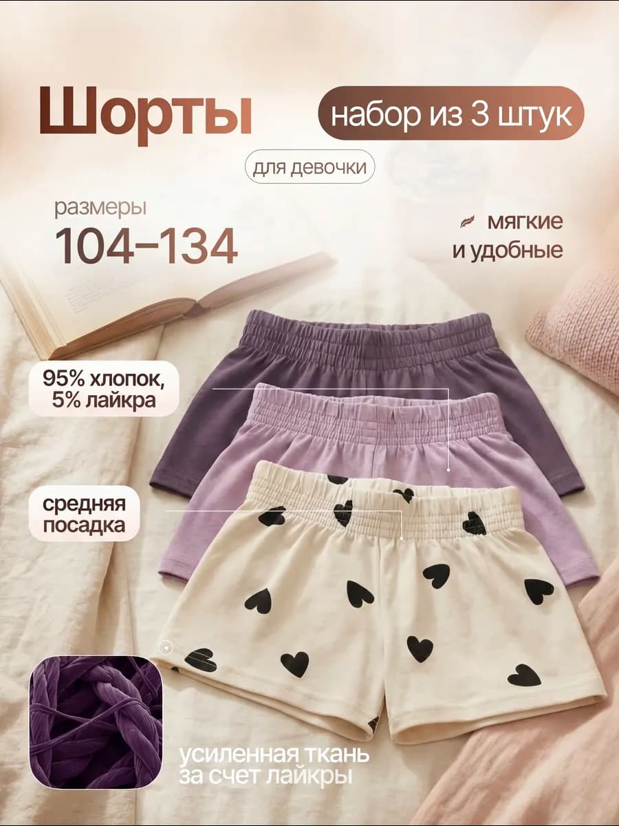 Шорты хлопковые летние набор 3 шт - фото 1