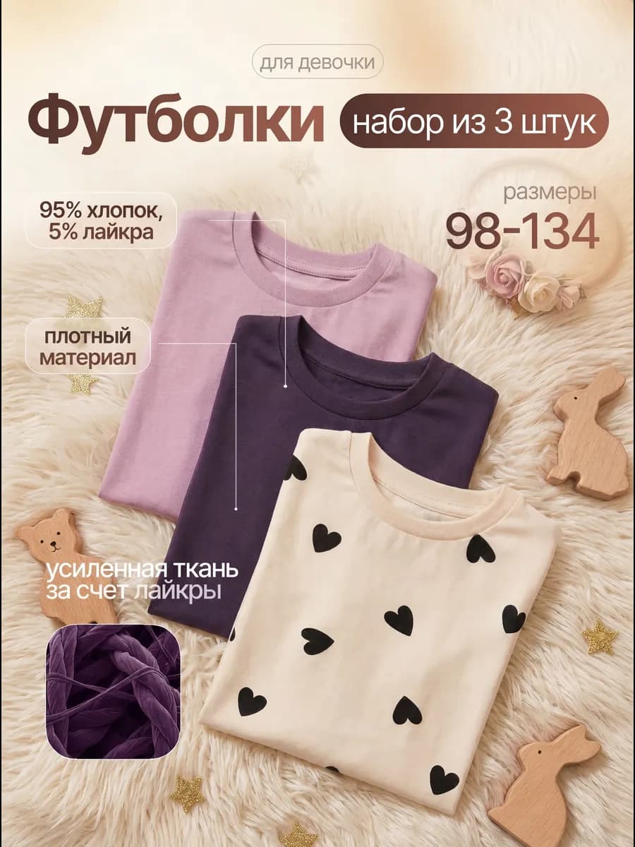 Футболка для девочки набор 3 шт