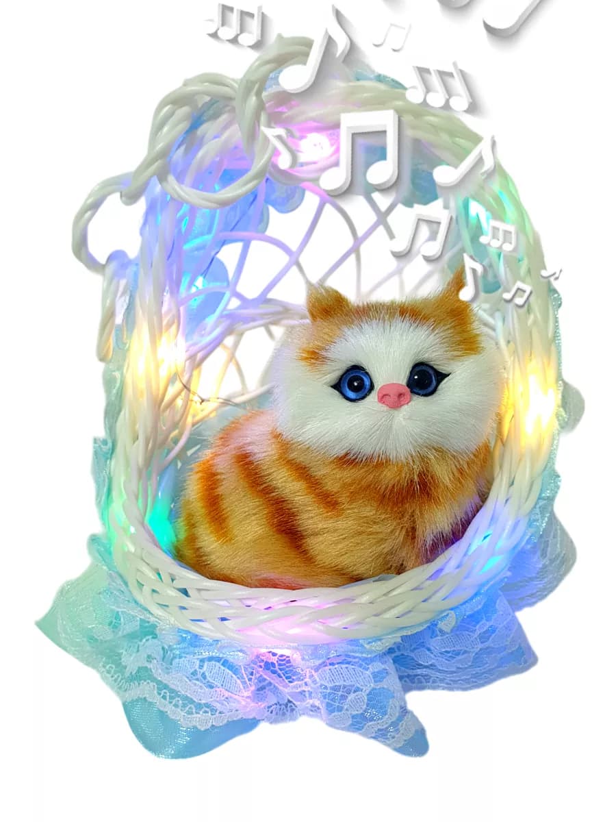 Мягкая музыкальная игрушка котик в корзине