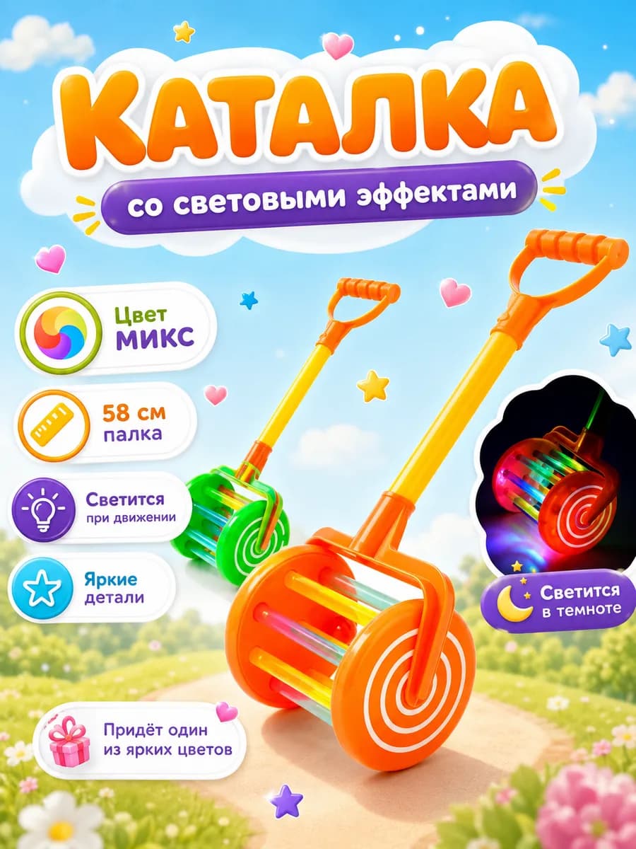 Детская каталка с ручкой Колесо светится