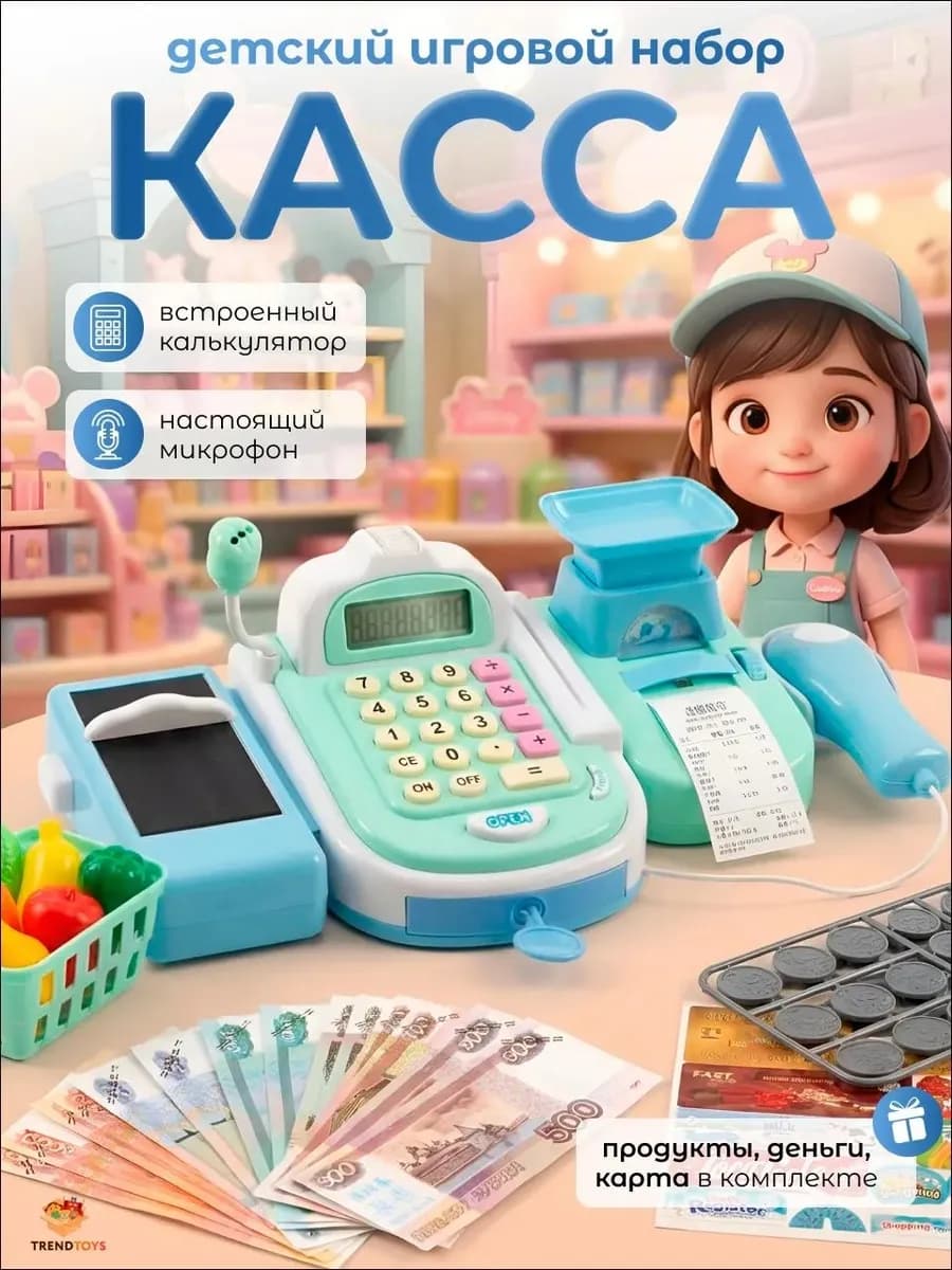 Касса игрушечная детская со сканером со звуком