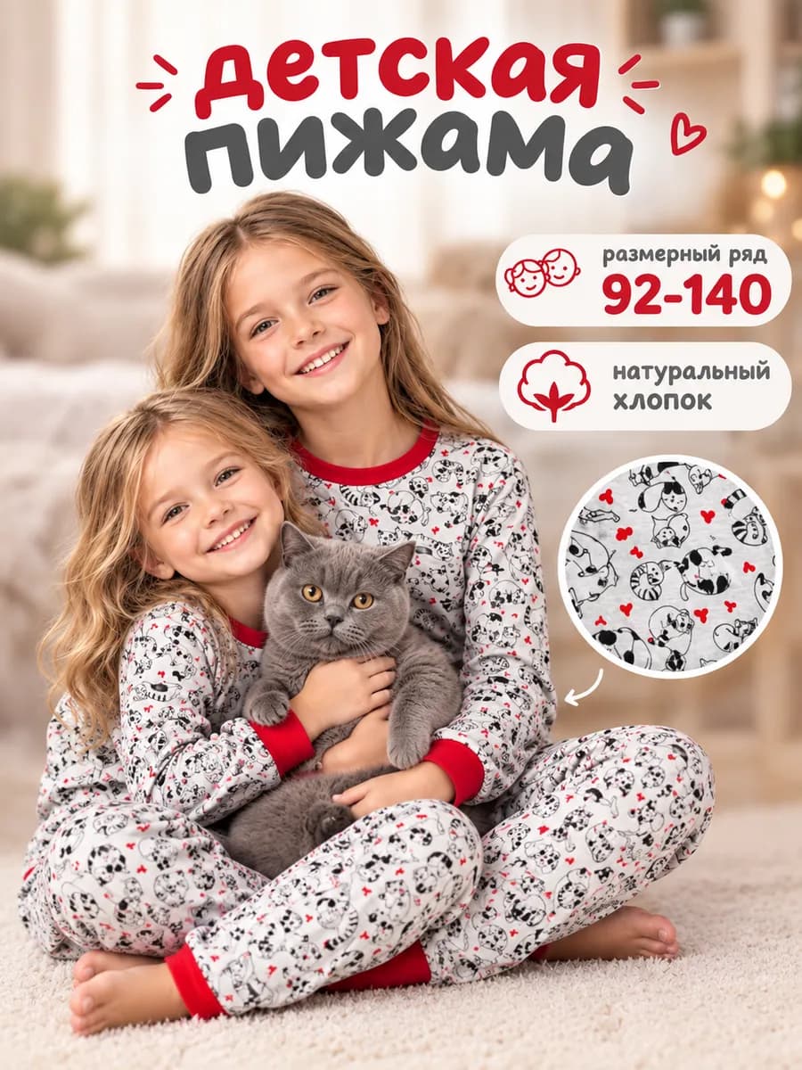 Пижама детская со штанами и длинным рукавом хлопковая