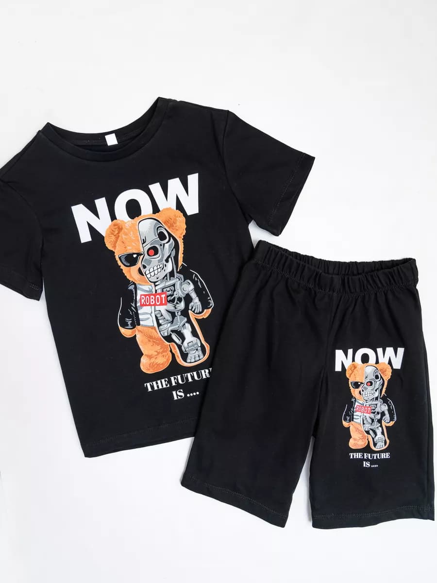 Пижама с шортами и футболкой стильная свободная, хлопок