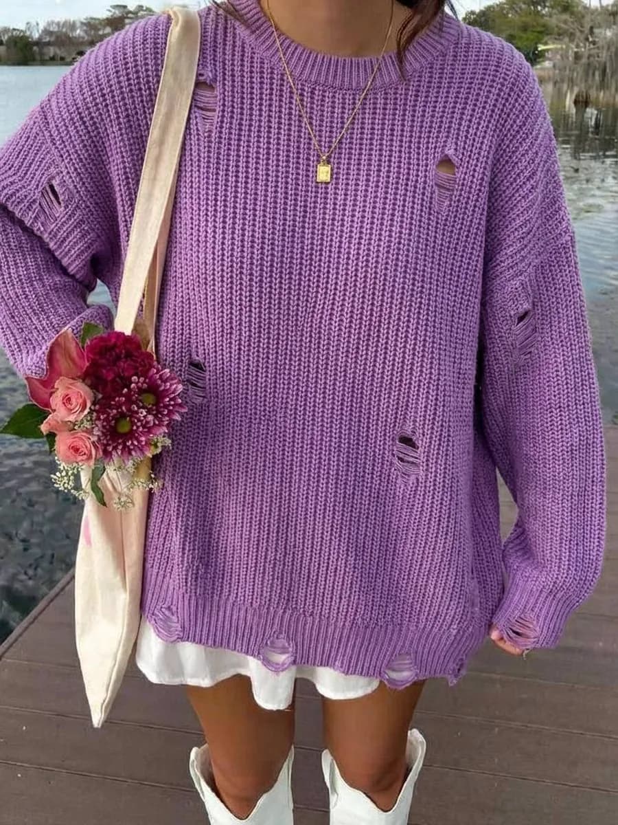 Рваный свитер оверсайз удлиненный