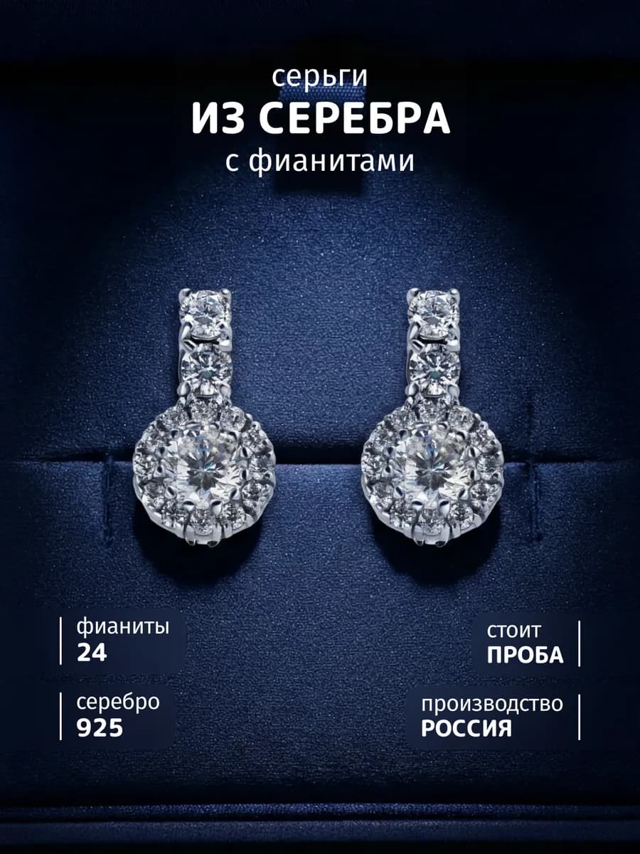 Серьги серебро 925 пробы с камнями