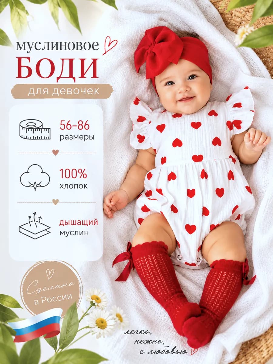 Боди для новорожденных муслиновое летнее