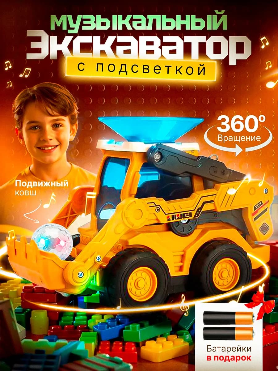 Экскаватор с шаром музыкальный для малышей
