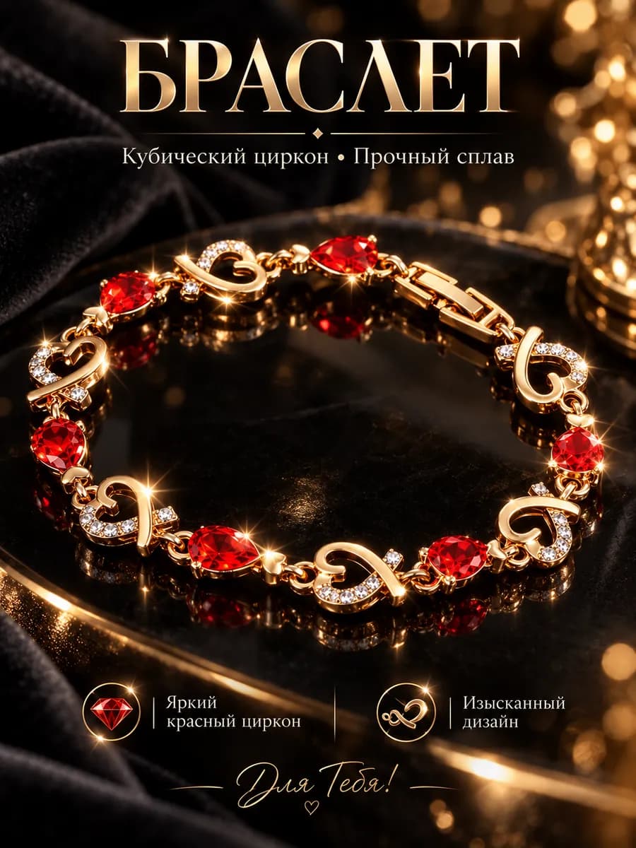 Браслет женский с красным цирконом эффектный акцент