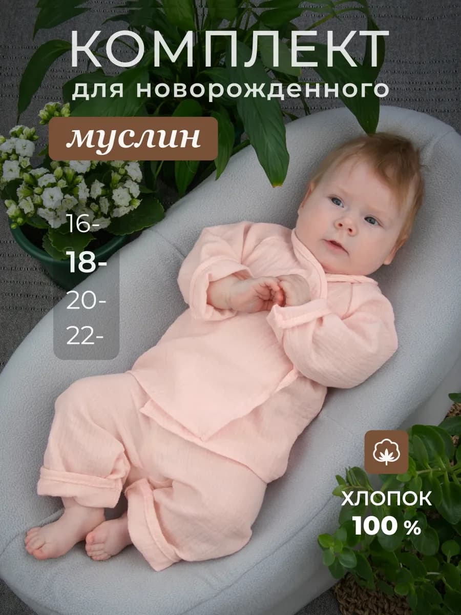 Муслиновый костюм для новорожденного малыша на лето