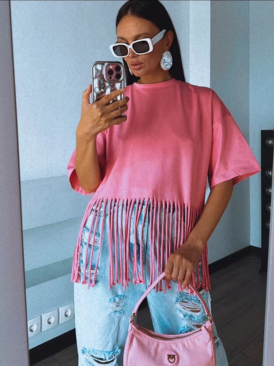 Футболка оверсайз с бахромой - фото 1