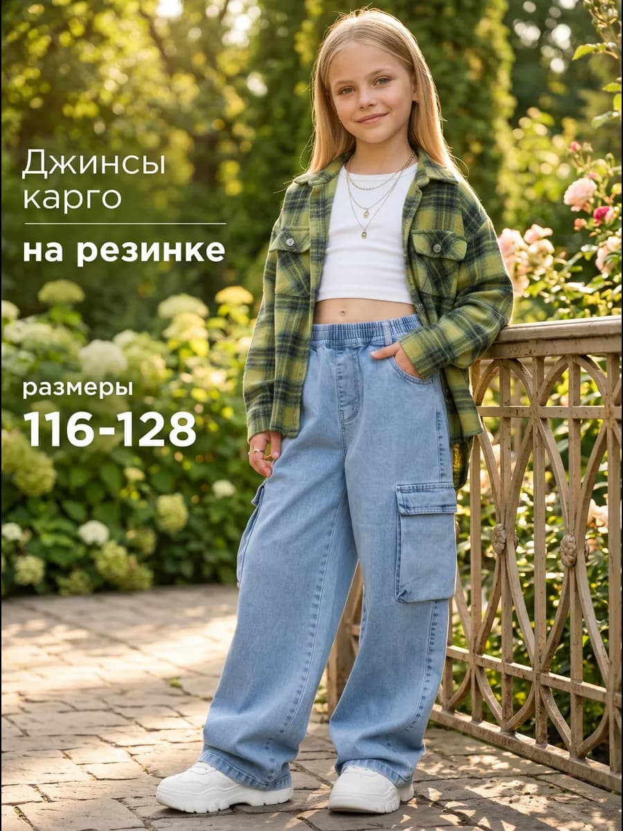 Джинсы на резинке широкие карго