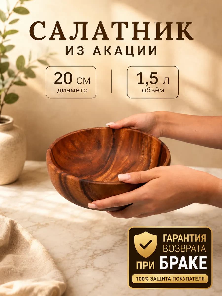Деревянный салатник миска для салата, фруктов, сервировки
