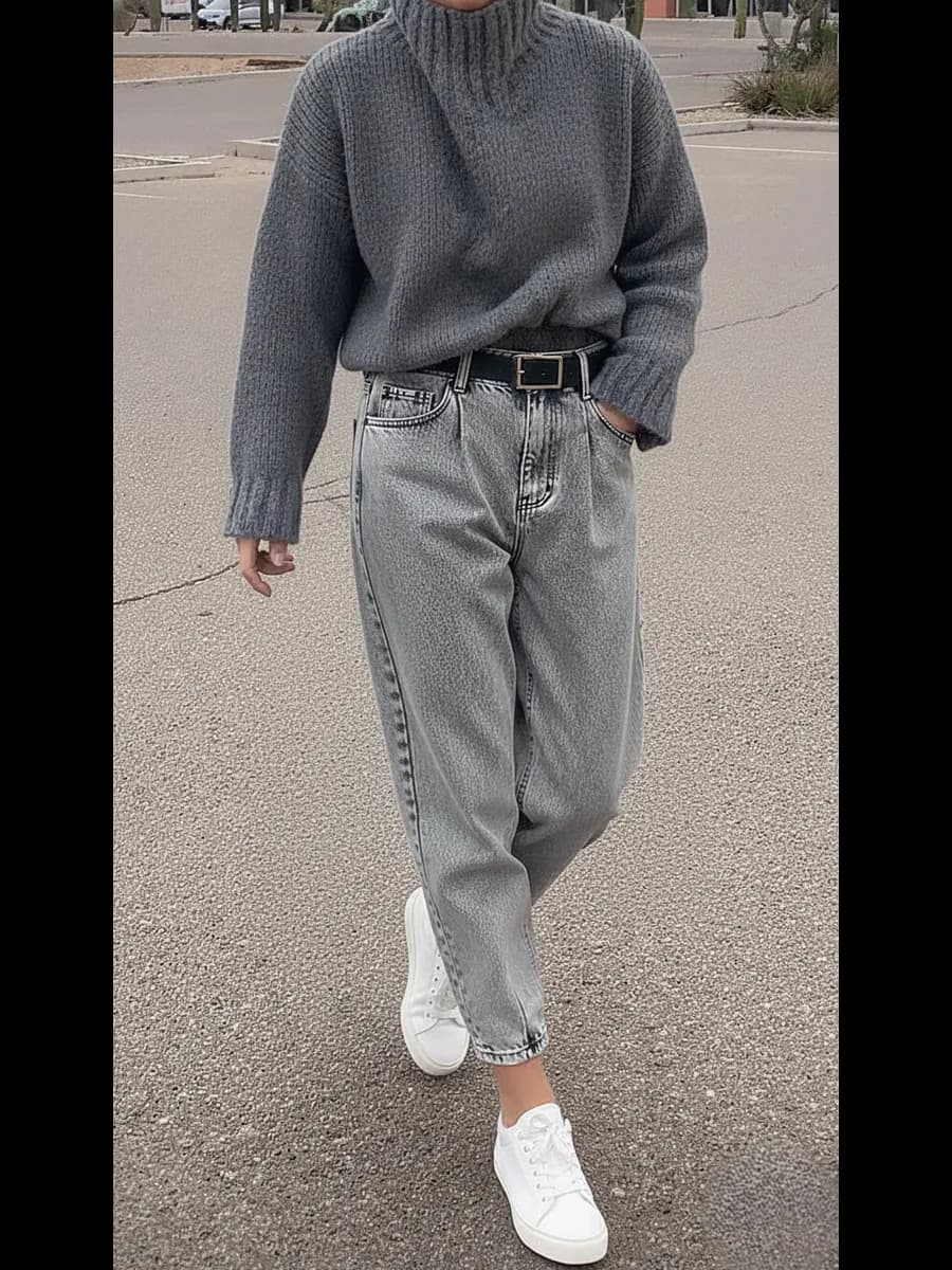 Джинсы бананы серые мом с высокой посадкой баллон