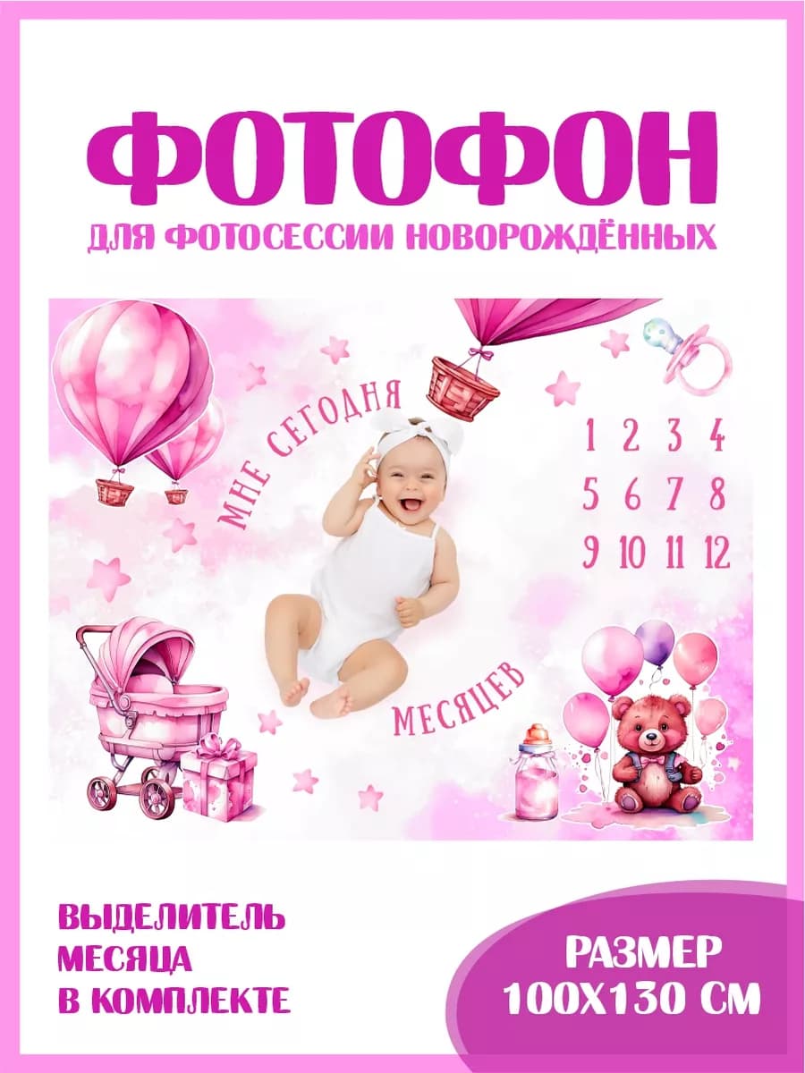 Фотофон по месяцам для фотосессии новорожденного (акварель3)