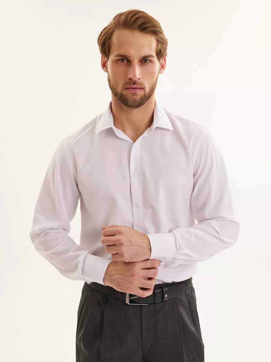 Рубашка приталенная с длинным рукавом белая праздничная