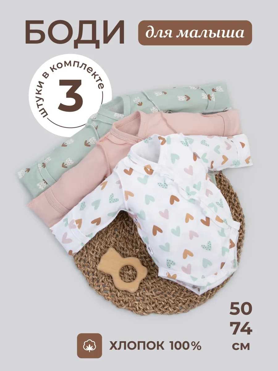 Боди для новорожденных с длинным рукавом на кнопках