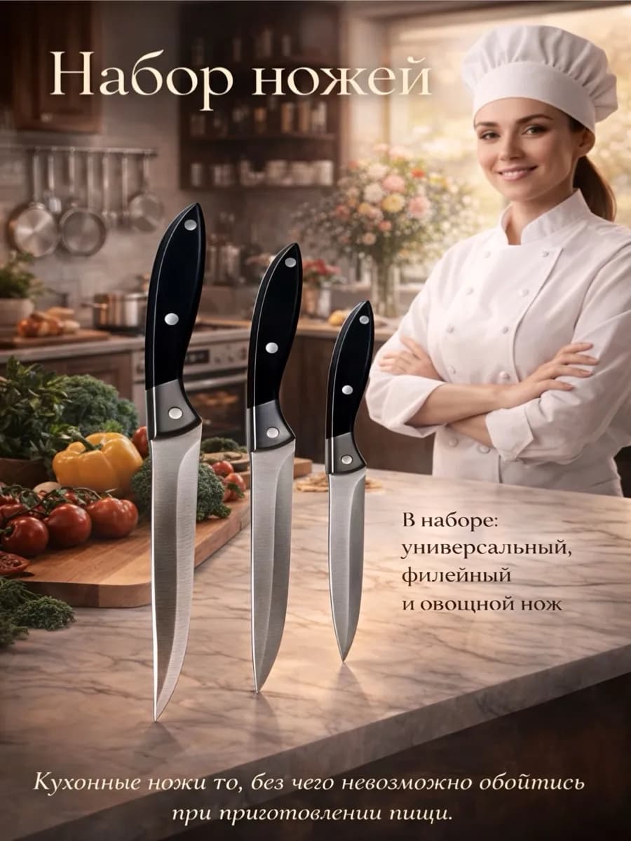 Набор кухонных ножей - 3 шт