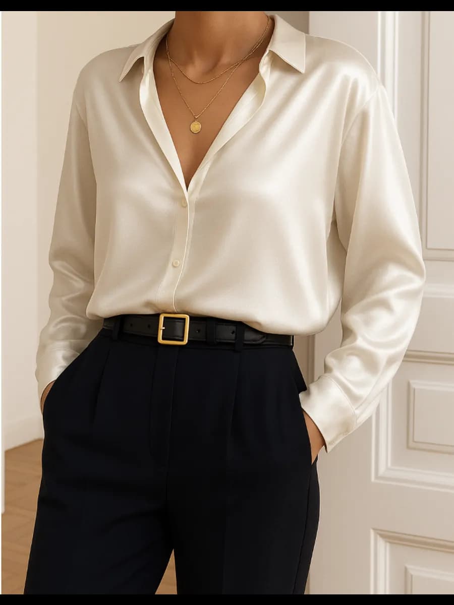 Рубашка белая атласная шелковая оверсайз