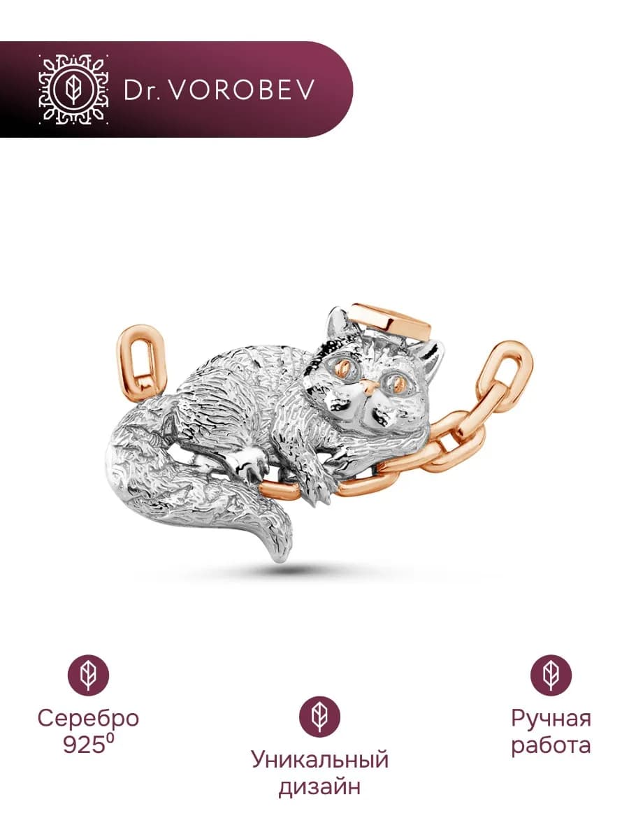 Брошь Кот учёный. Серебро 925 501БШ107900