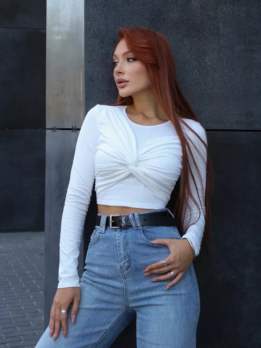 Топ вечерний, лонгслив с драпировкой укороченный нарядный