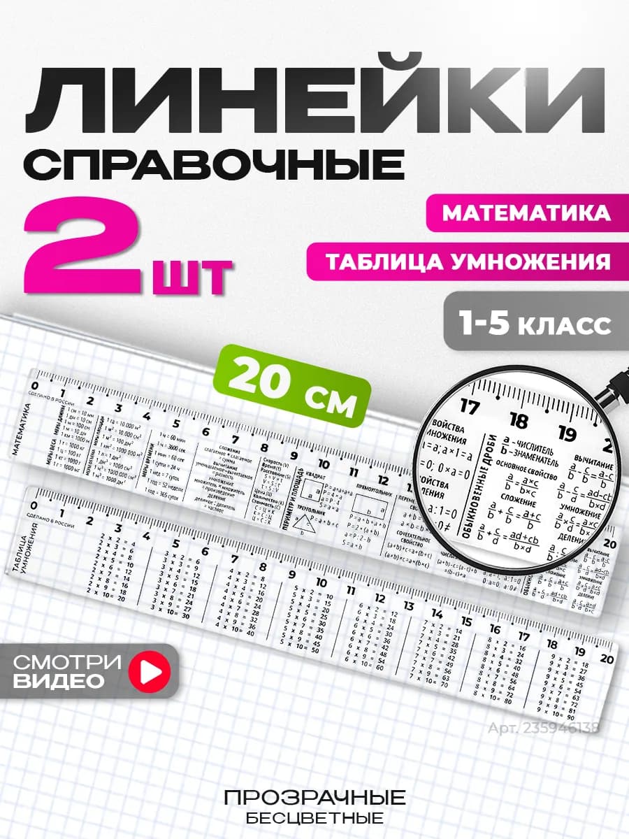 Справочные линейки шпаргалки для школы 20 см набор 2 шт