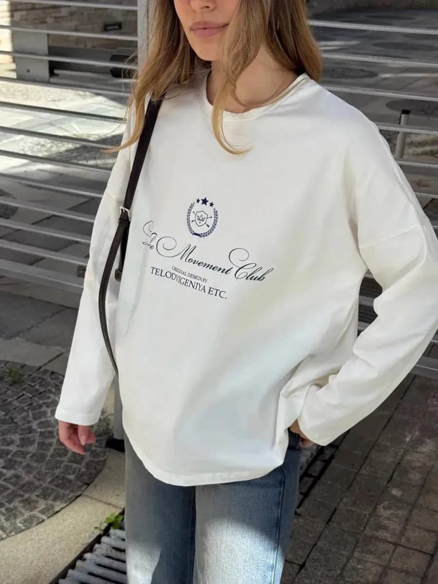 Лонгслив женский оверсайз с принтом old money