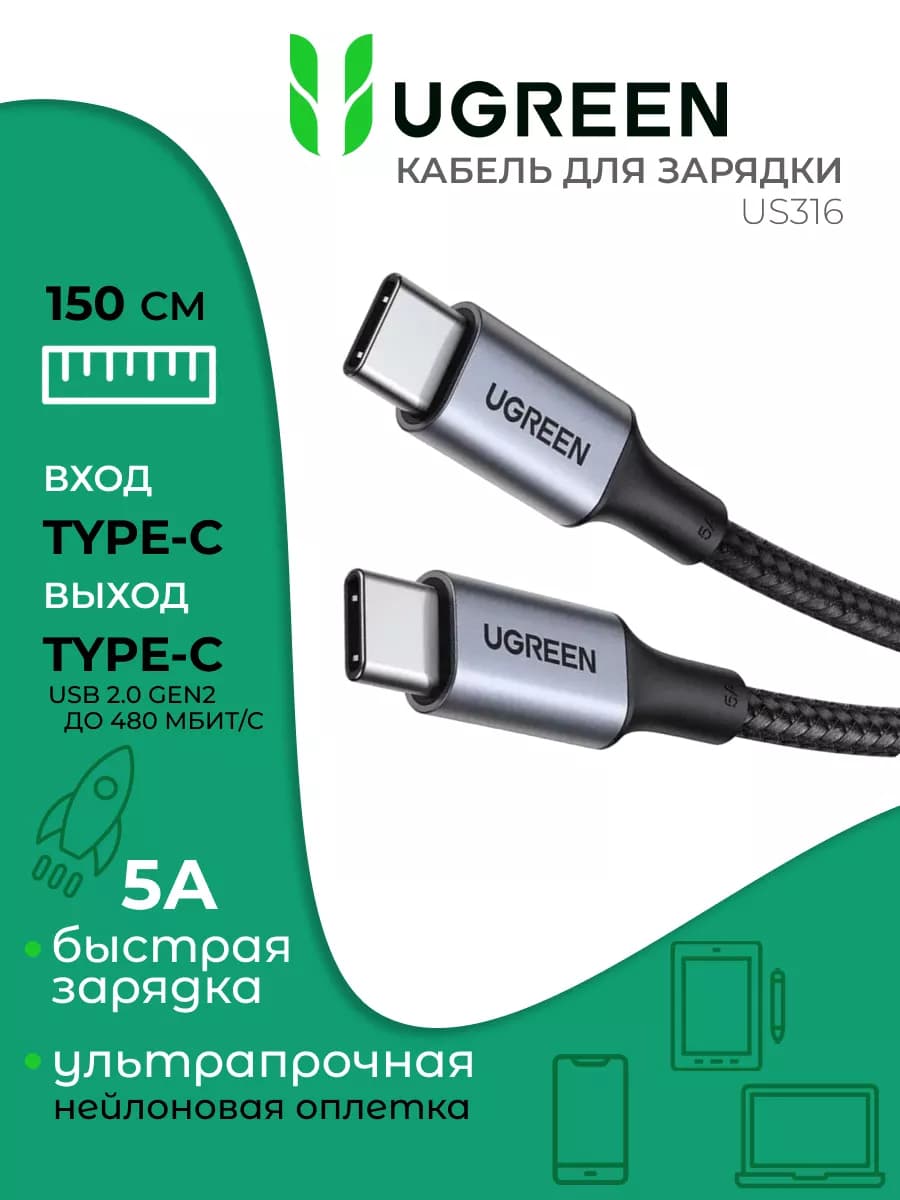 Кабель type-c type-c быстрая зарядка 1,5 метра универсальный