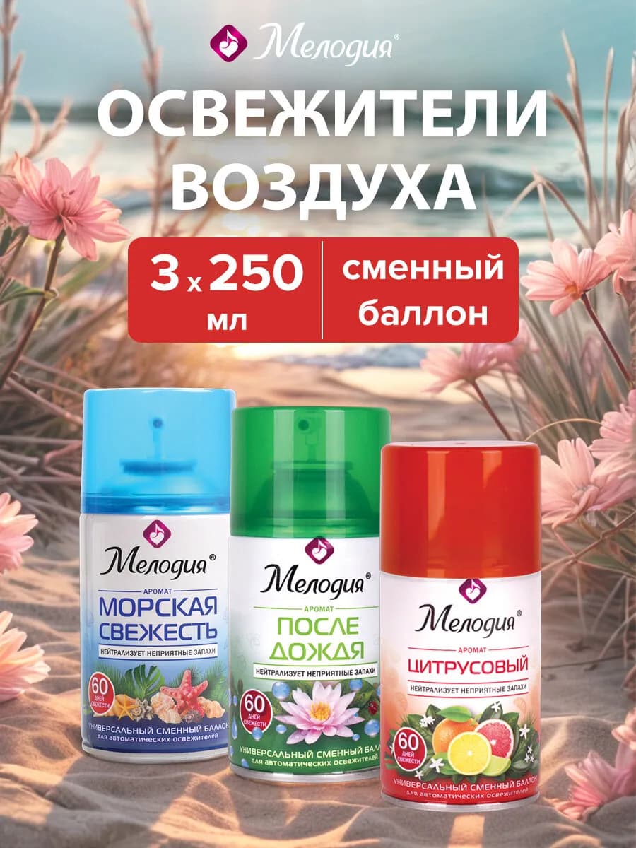 Освежитель воздуха сменный баллон 250 мл, набор 3 шт ассорти