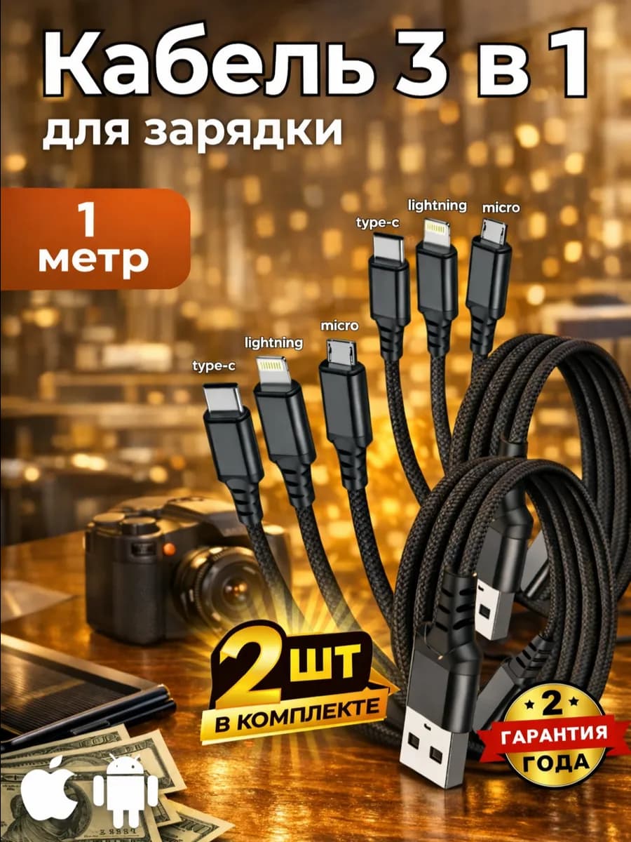 Кабель для зарядки 3 в 1 USB