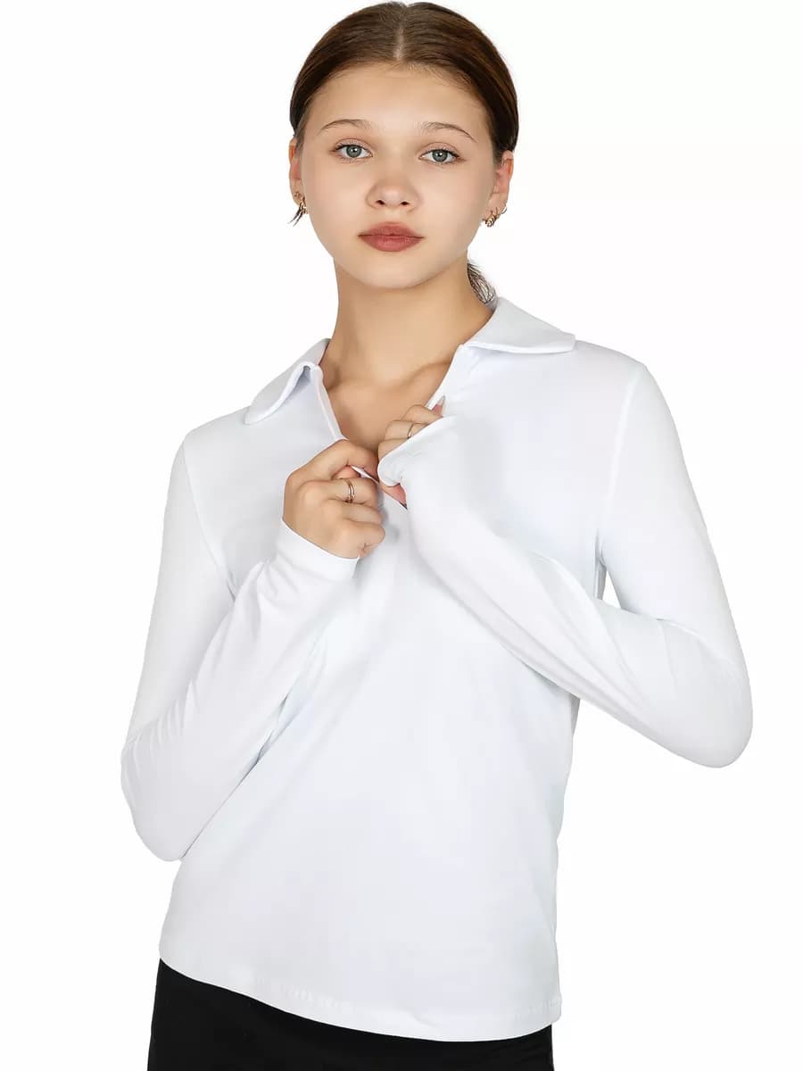 Блузка школьная с длинным рукавом и воротником поло