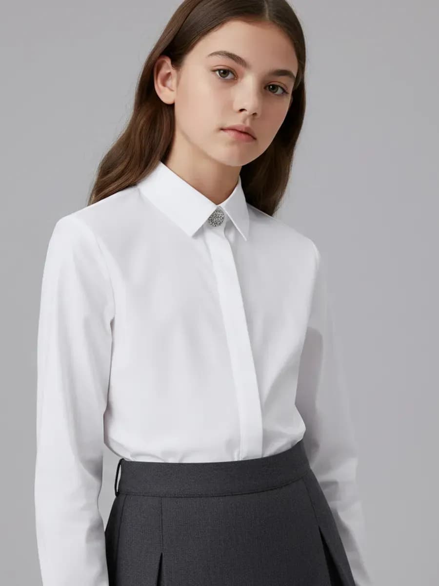 Блузка школьная с декоративной пуговицей y2k