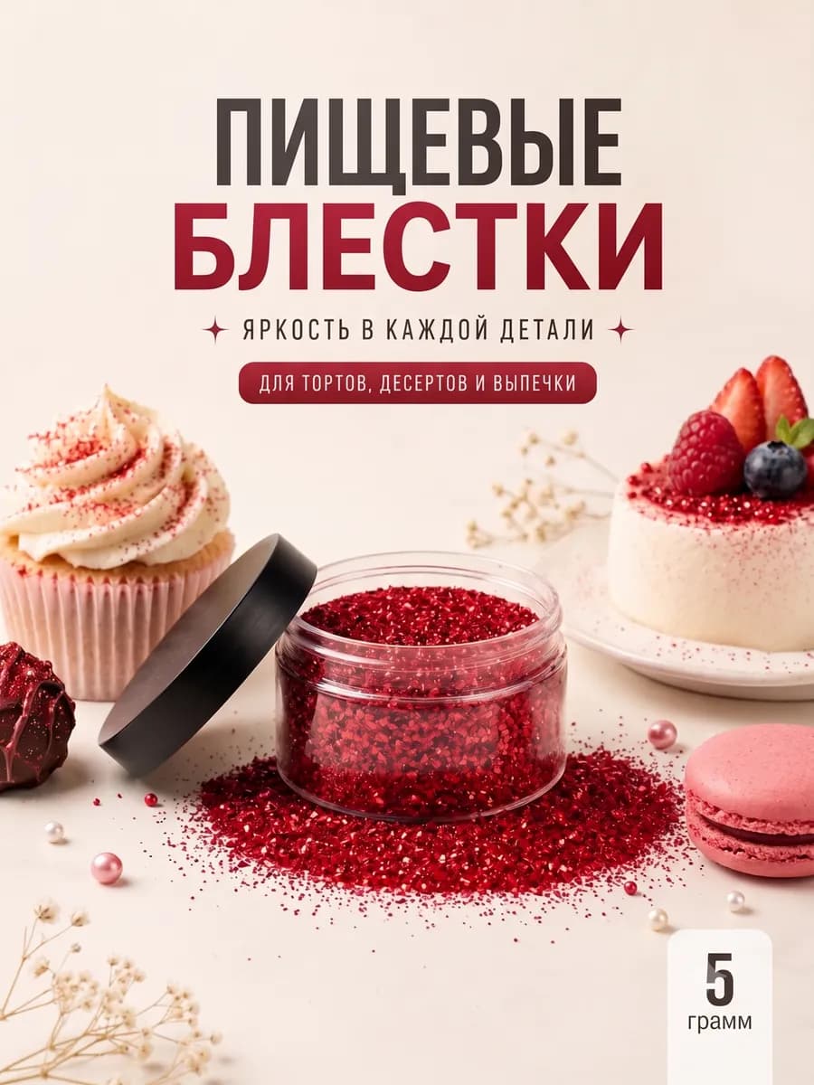Пищевые блестки глиттер красный