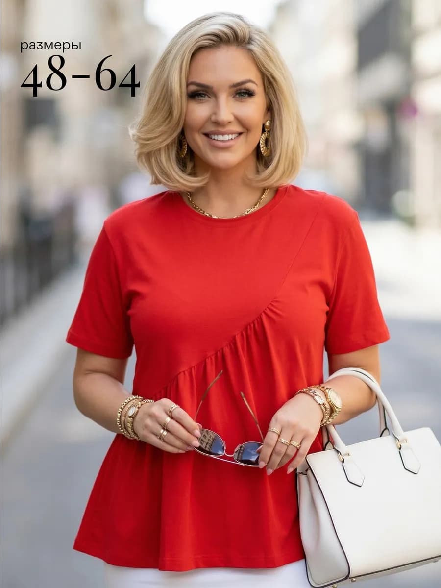 Красная футболка больших размеров хлопок