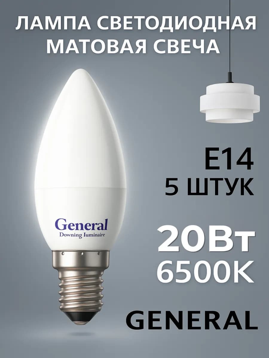 Светодиодная лампочка E14 20Вт 6500К холодный свет свеча