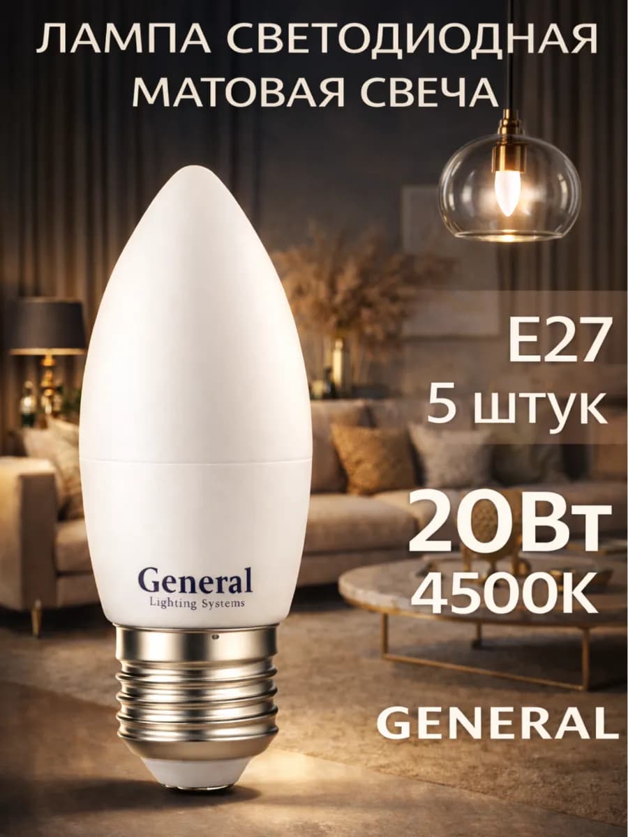 Светодиодная лампочка E27 20Вт 4500К нейтральный свет свеча