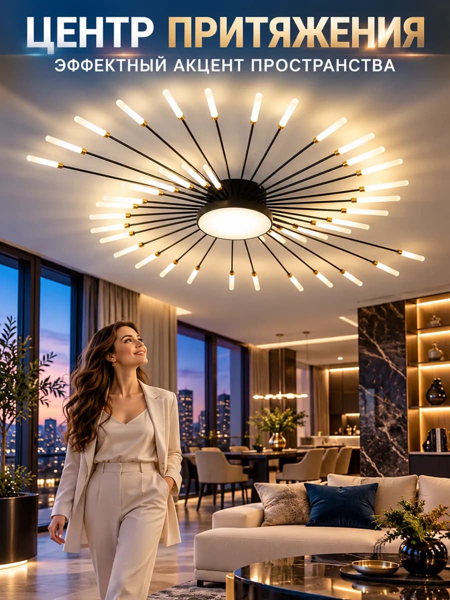 Люстры Потолочные Для Спальни Зала Лофт 42 LED С лампочкой