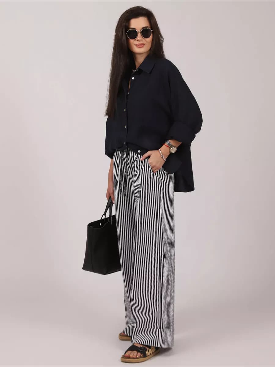 Штаны пижамные в полоску на резинке брюки летние