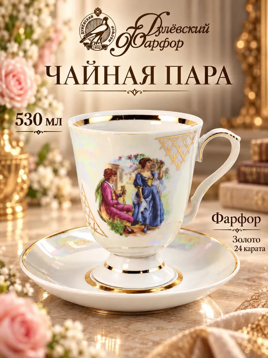 Бокал с блюдцем "Любовные истории" 530мл, Фарфор