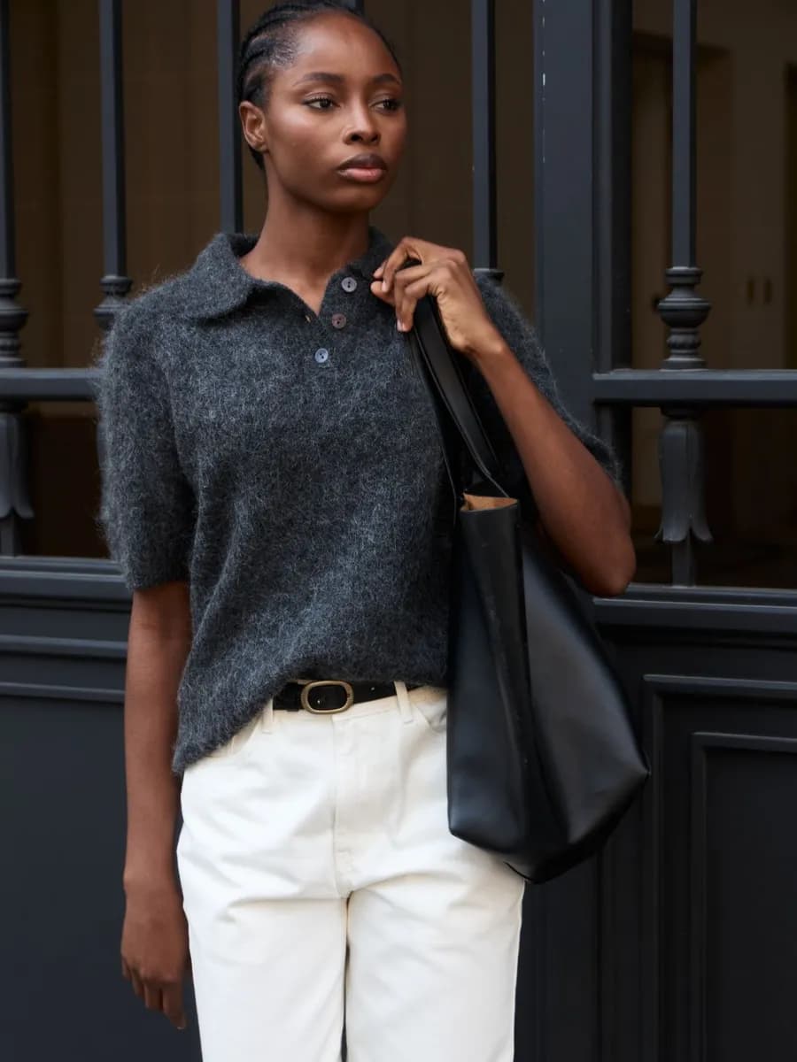 Поло с коротким рукавом вязаное из шерсти и мохера