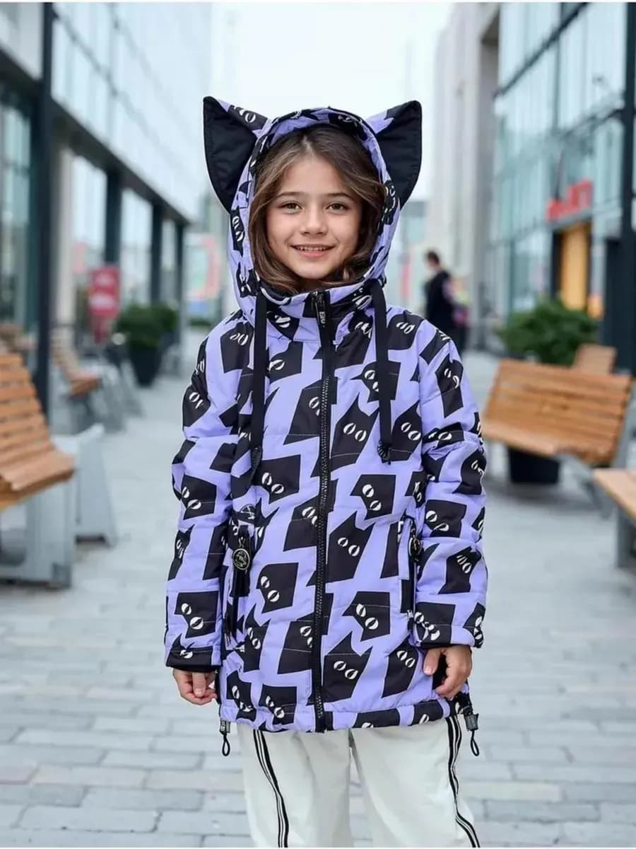 Куртка прямая короткая детская с принтом демисезонная