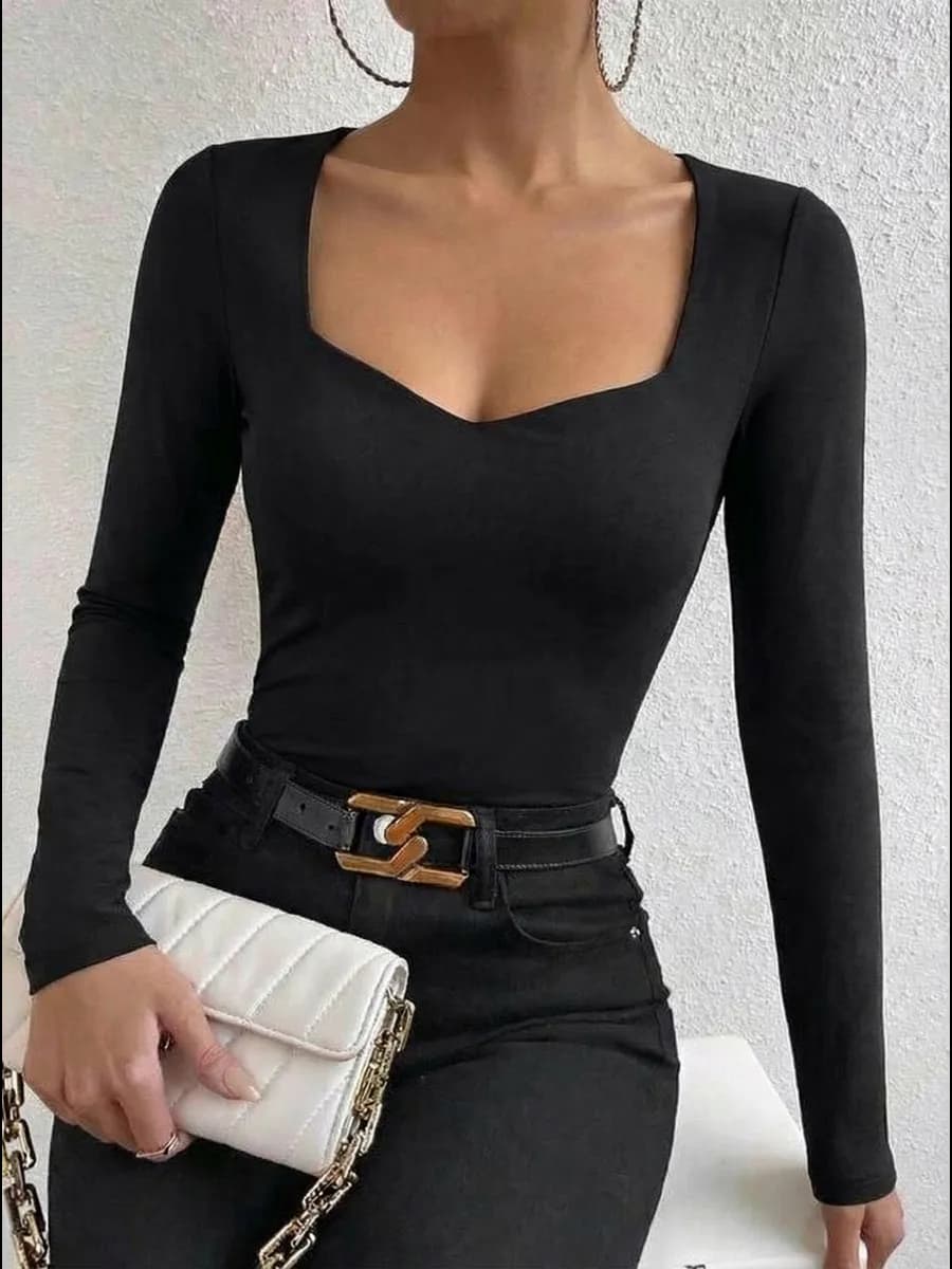 Лонгслив облегающий с вырезом трикотажный базовый