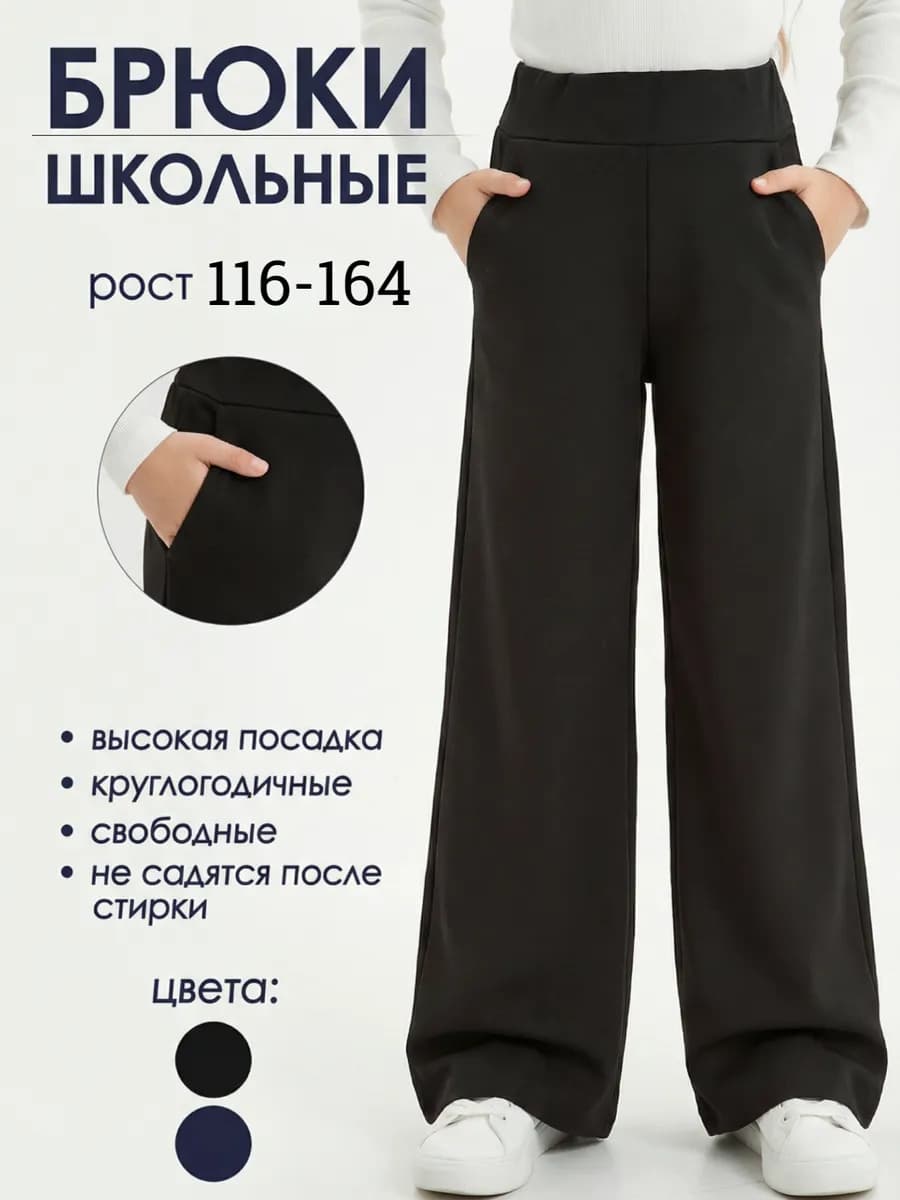 Брюки школьные палаццо широкие трикотаж