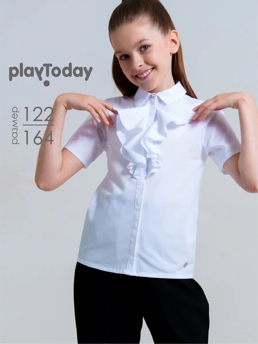 Блузка школьная с коротким рукавом рубашка белая нарядная