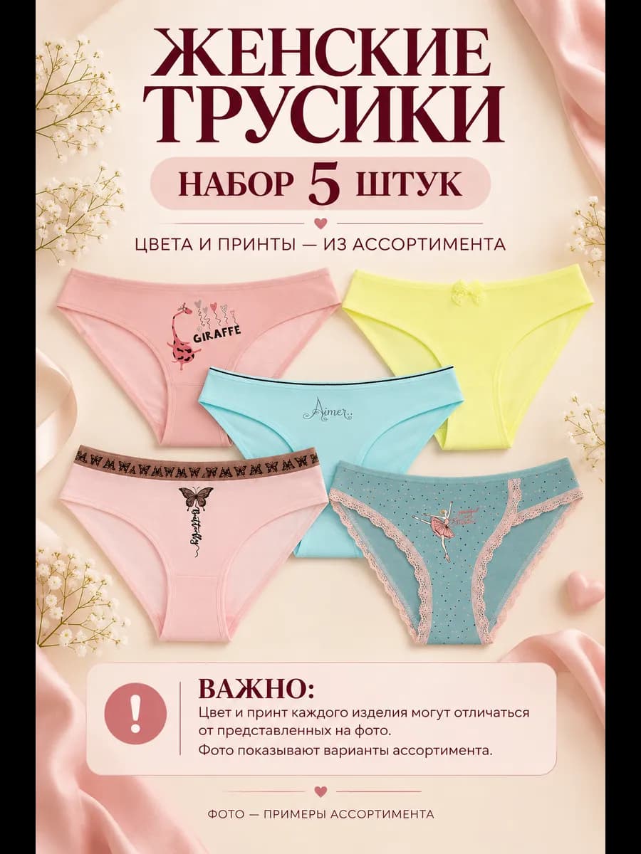 Женские трусы набор 5 шт хлопок низкая посадка