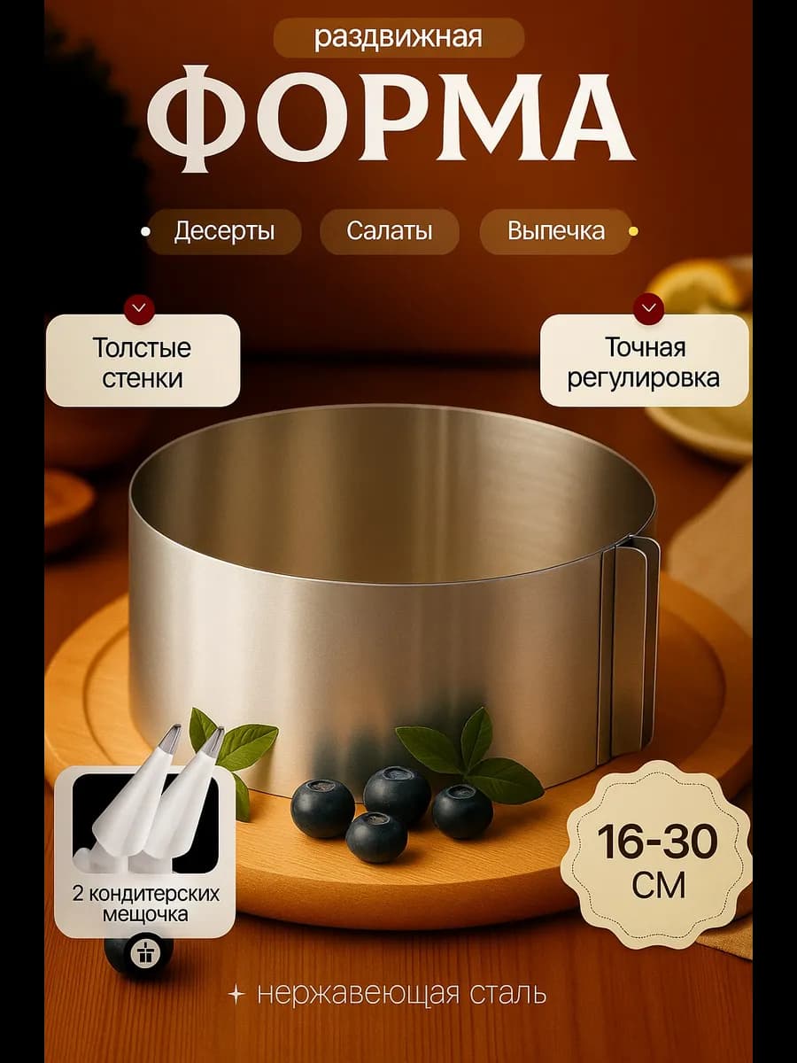 Форма для торта выпечки и салатов раздвижная