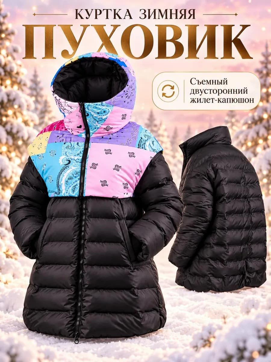 Куртка зимняя пуховик на флисе 3 в 1